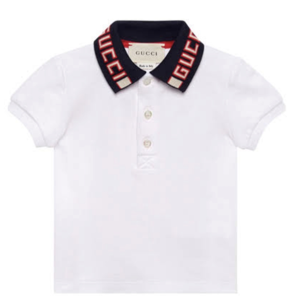 Gucci Kids White Polo with Black and Red Collar